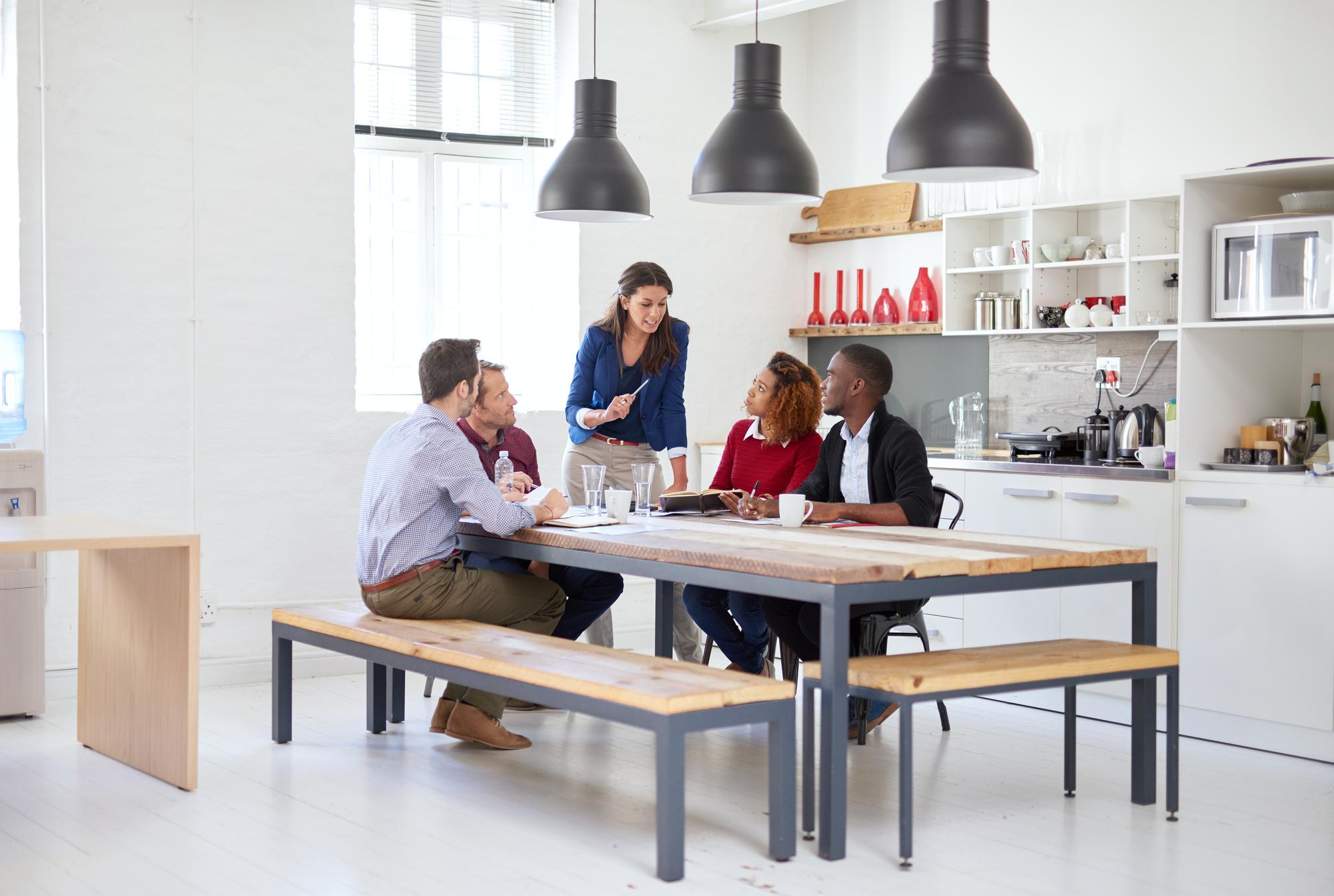 Table set for quick lunch in modern office