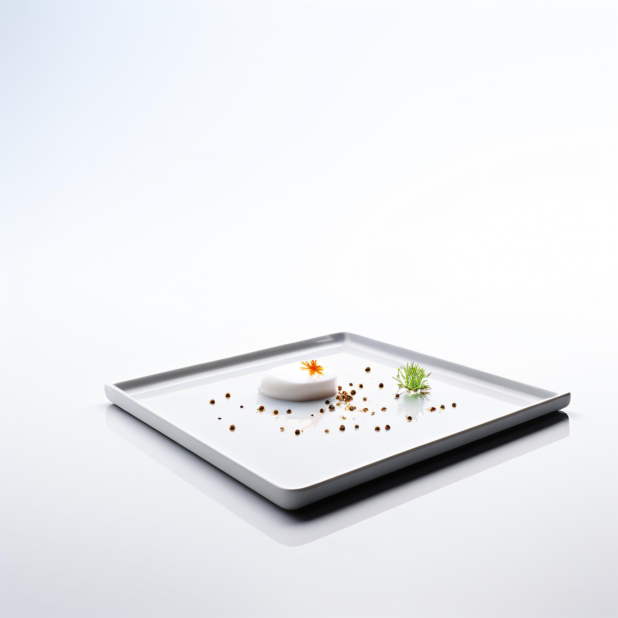 Modern chef preparing a plated dish with tech gadgets